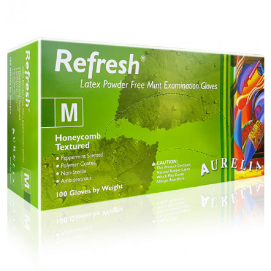 Manusi latex nepudrate REFRESH verzi, mentolate 100 buc Manusi latex nepudrate REFRESH verzi, mentolate 100 buc