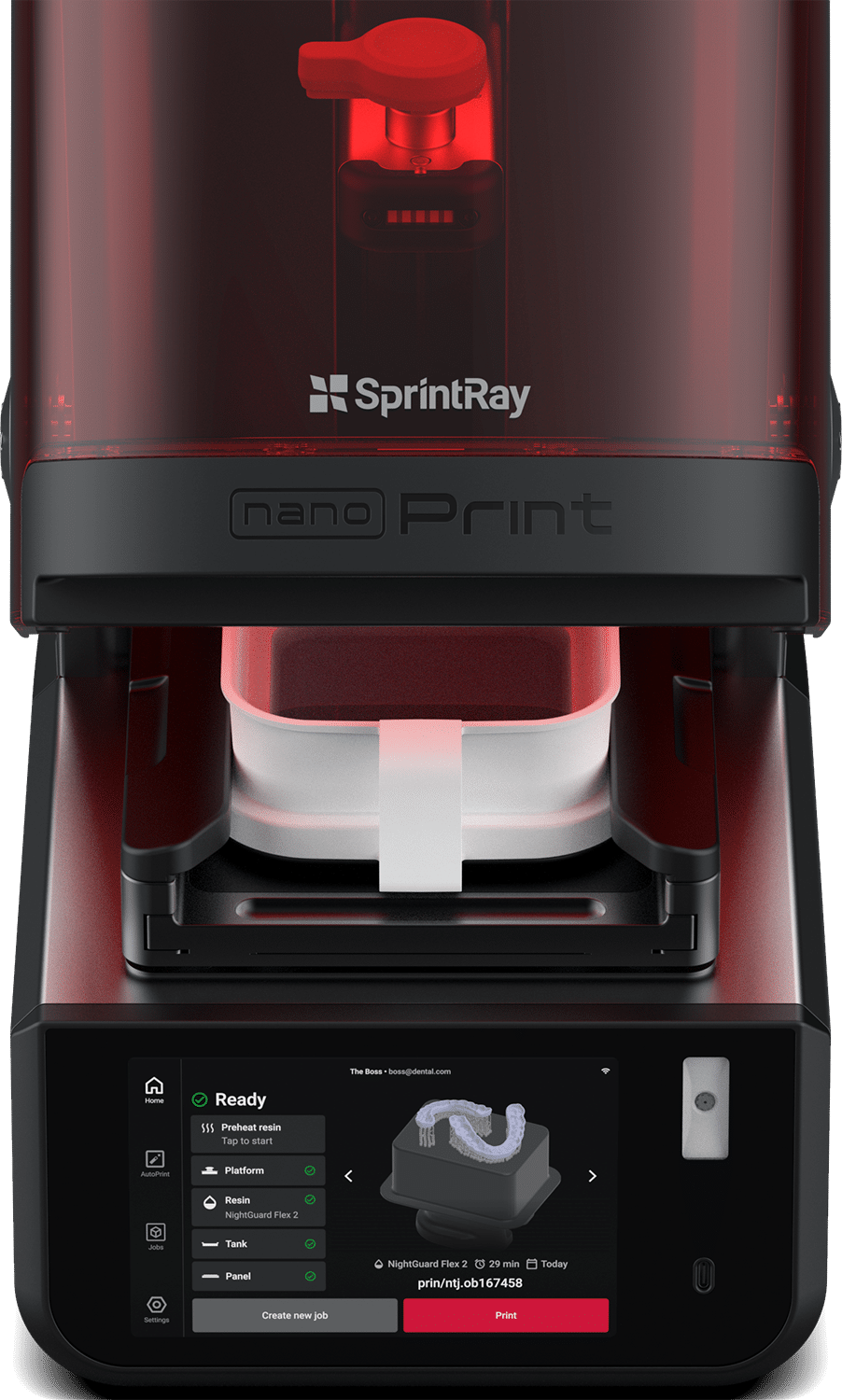 SprintRay NanoPrint deschis în timpul imprimării